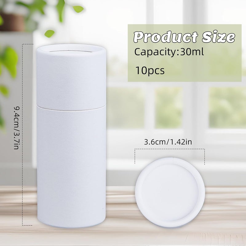 NICENEEDED 10 Pcs White Paperboard Deodorant Tubes, 2.1 oz Empty Cardboard Deodorant Containers, Push-Up Style Kraft Paper Jar Tube Round Paperboard Solid Container for DIY Homemade Body Lotion Sticks - Image 2