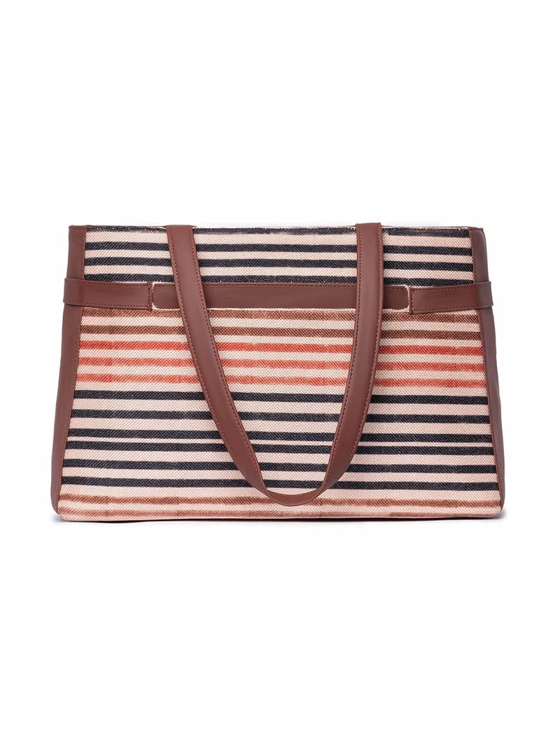ZOUK Women's Jute Handcrafted Vegan Leather Statement Office Shoulder Bag - Image 5