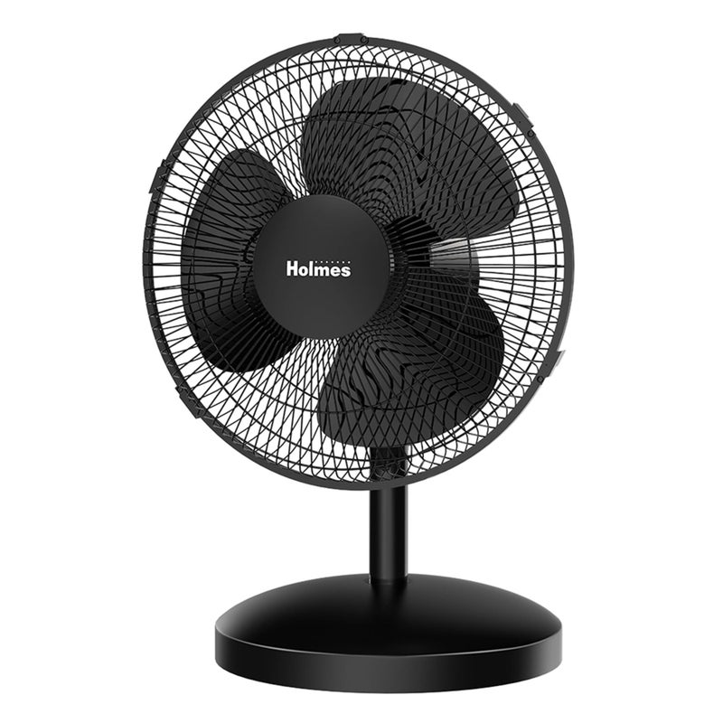 Holmes 12 Inch Oscillating Table Fan 3 Speeds 75 Degree Wide Angle Oscillation Adjustable 15 Degree Tilt Quiet Operation Home Office Bedroom Kitchen Black - Image 1
