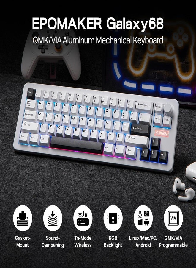 EPOMAKER Galaxy68 QMK/VIA Wireless Mechanical Keyboard, Anodized Aluminum, TOP/Gasket, 6000mAh, RGB Side/Backlight, 65% Gaming Keyboard with Hot-Swap Creamy Switch (White, Wisteria Linear Switch) - Image 2