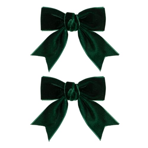 KCHIES Cute Dark Green Velvet Hair Bow Clips 3" Fall Bowknot Alligator Barrettes Hairpins for Baby Girls,Toddlers, Kids,Teens Christmas Party Dress Accessories Handmade Birthday Gift 2 Pack - Image 1