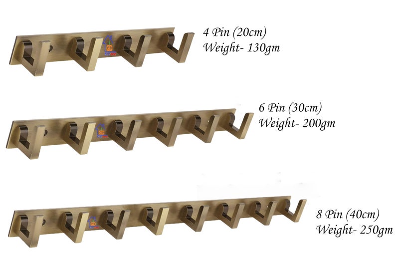 GHAR DWAR L Type Stainless Steel 6 Pin Cloth Hanger Wall Hooks Rail for Hanging Clothes Bathroom Wall Door for Hanging Keys,Towel Antique (6 Pin Brass Antique, Pack of 2) - Image 4