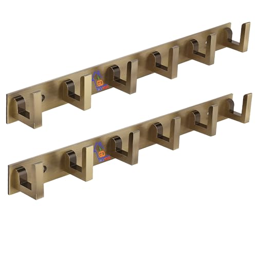 GHAR DWAR L Type Stainless Steel 6 Pin Cloth Hanger Wall Hooks Rail for Hanging Clothes Bathroom Wall Door for Hanging Keys,Towel Antique (6 Pin Brass Antique, Pack of 2) - Image 1
