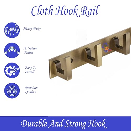 GHAR DWAR L Type Stainless Steel 6 Pin Cloth Hanger Wall Hooks Rail for Hanging Clothes Bathroom Wall Door for Hanging Keys,Towel Antique (6 Pin Brass Antique, Pack of 2) - Image 3