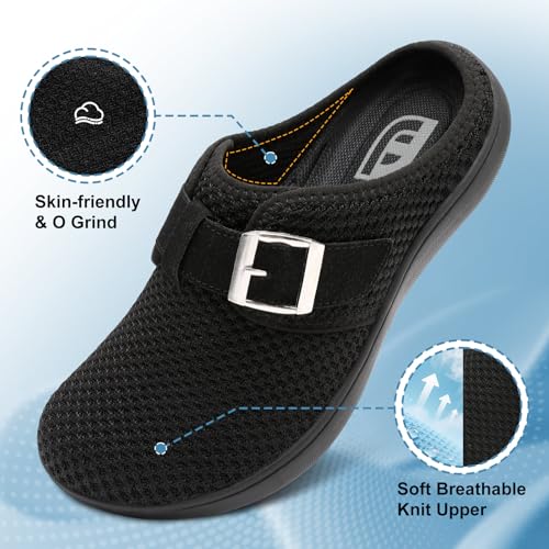 JOINFREE Womens Wide Widths Slippers Mules, House Diabetic Slipper for Women, Slip on Edema Swollen Clog Indoor Outdoor House Slipper with Anti-slip Rubber Sole Black Size 10 - Image 4