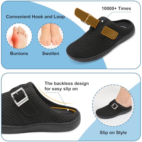 JOINFREE Womens Wide Widths Slippers Mules, House Diabetic Slipper for Women, Slip on Edema Swollen Clog Indoor Outdoor House Slipper with Anti-slip Rubber Sole Black Size 10 - Image 5