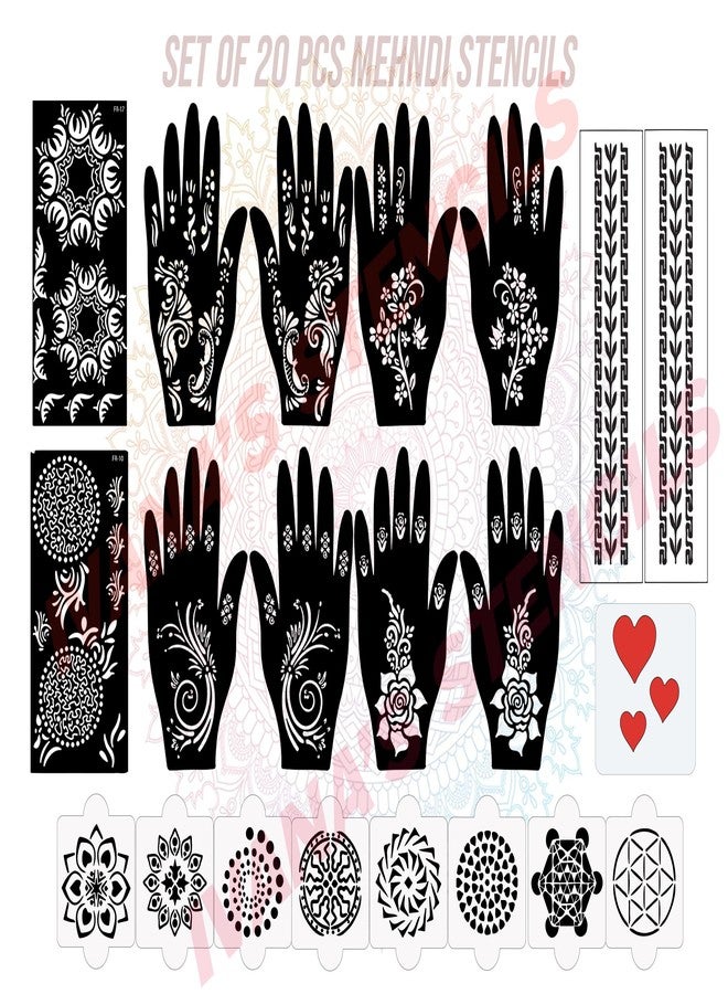 إيفاناز مجموعة إيفانا المكونة من 20 قطعة، قوالب ملصقات قابلة لإعادة الاستخدام لتصميم الحناء لليدين | قالب وشم مؤقت | سريع وسهل الاستخدام، للفتيات والنساء والأطفال والمراهقين، D-2242 - Image 1