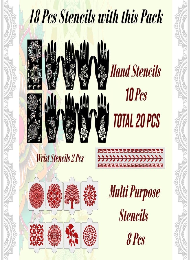 إيفاناز مجموعة إيفانا المكونة من 20 قطعة، قوالب ملصقات قابلة لإعادة الاستخدام لتصميم الحناء لليدين | قالب وشم مؤقت | سريع وسهل الاستخدام، للفتيات والنساء والأطفال والمراهقين، D-2242 - Image 4