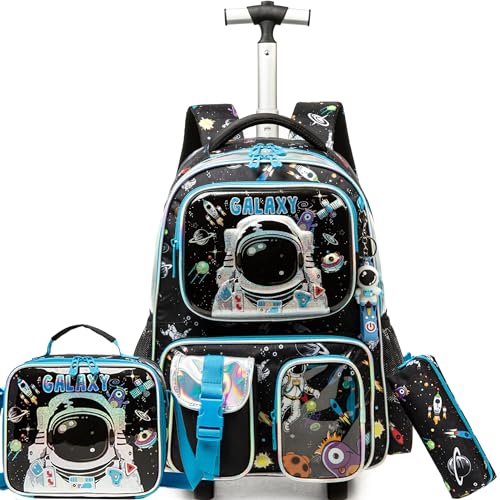 Meetbelify Kids Rolling Backpack with Wheels for Boys Rolling Backpacks with Lunch Box for Elementary School Students 3 in 1 Travel Luggage Suitcase for Boys Age 8-10 - Image 1