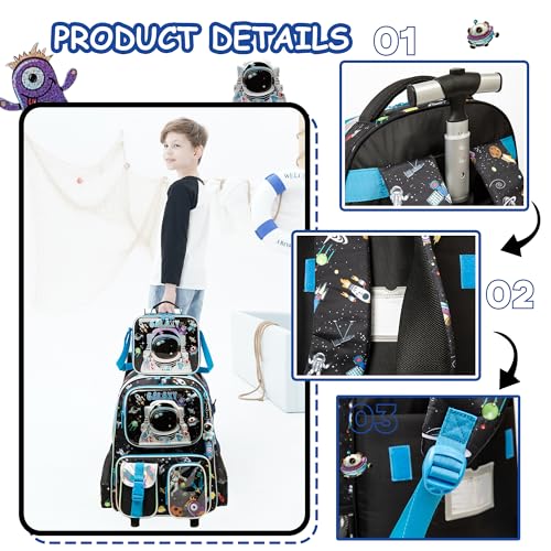 Meetbelify Kids Rolling Backpack with Wheels for Boys Rolling Backpacks with Lunch Box for Elementary School Students 3 in 1 Travel Luggage Suitcase for Boys Age 8-10 - Image 4