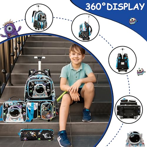 Meetbelify Kids Rolling Backpack with Wheels for Boys Rolling Backpacks with Lunch Box for Elementary School Students 3 in 1 Travel Luggage Suitcase for Boys Age 8-10 - Image 3