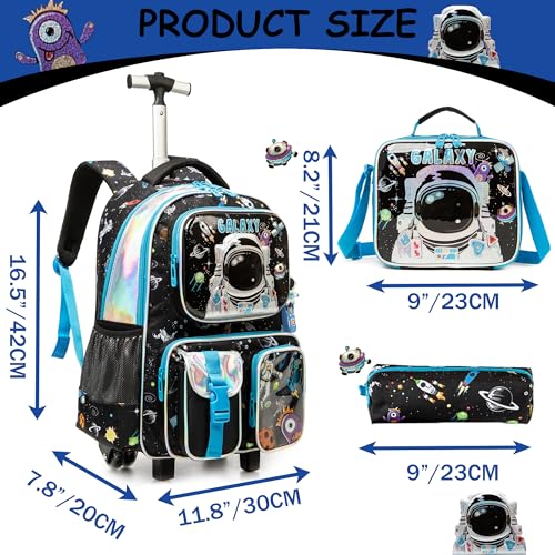 Meetbelify Kids Rolling Backpack with Wheels for Boys Rolling Backpacks with Lunch Box for Elementary School Students 3 in 1 Travel Luggage Suitcase for Boys Age 8-10 - Image 2