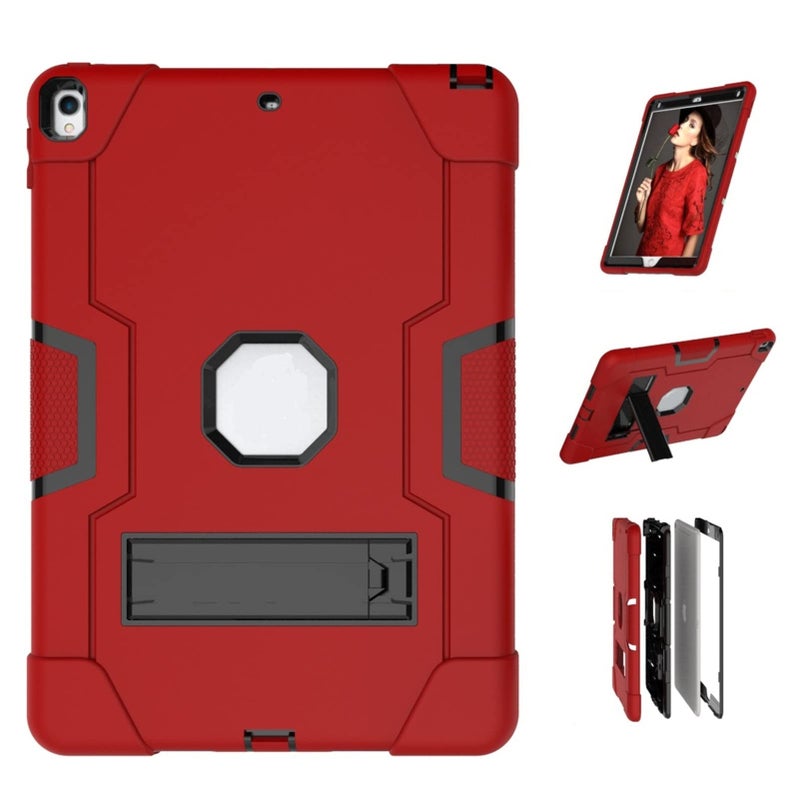 Jaorty Case for iPad Air 3 105 2019for iPad Pro 105 inch 2017 Case3 in 1 Hybrid SoftHard Heavy Duty Rugged Stand Shockproof AntiSlip AntiScratch FullBody Protective CaseRedBlack - Image 2