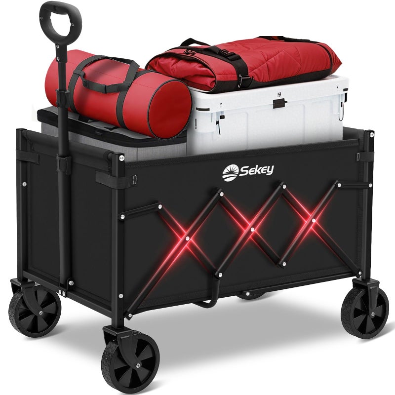 Sekey Wagon Cart with Wheels with 220LBS Capacity,Heavy Duty Wagon Carts Foldable,Lightweight Utility Portable Cart for Grocery, Shopping, Garden, Camping. Black - Image 1