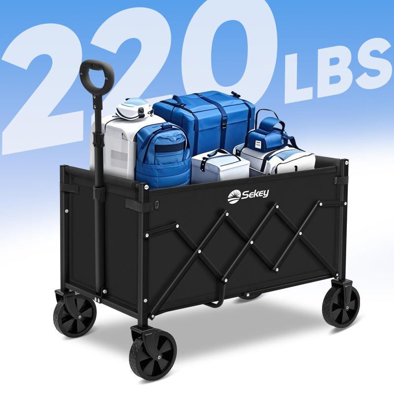 Sekey Wagon Cart with Wheels with 220LBS Capacity,Heavy Duty Wagon Carts Foldable,Lightweight Utility Portable Cart for Grocery, Shopping, Garden, Camping. Black - Image 3