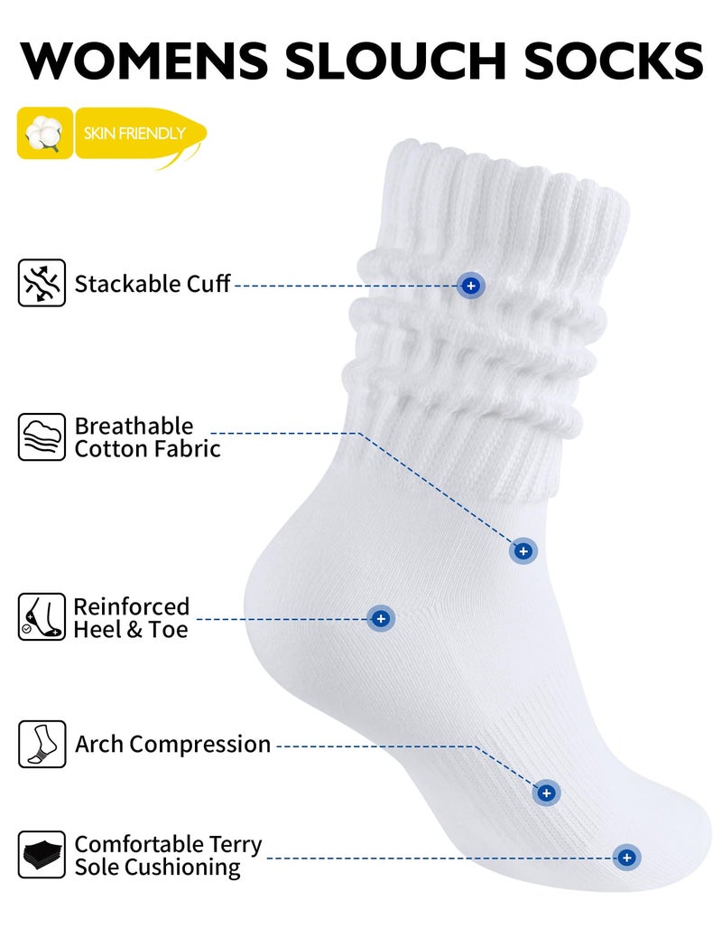 CLOSEMATE Womens Scrunch Crew Socks Retro Soft Cotton Cozy Slouchy Socks for Sneakers Boot 3 Pairs (3White) - Image 4
