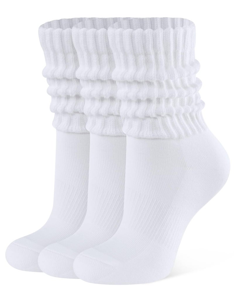 CLOSEMATE Womens Scrunch Crew Socks Retro Soft Cotton Cozy Slouchy Socks for Sneakers Boot 3 Pairs (3White) - Image 1