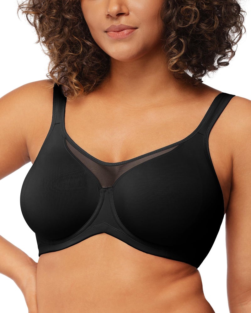 HSIA Minimizer Bras for Women Plus Size, Full Coverage Coolcomfort T Shirt Unlined Bra with Underwire for Heavy Breast, Black 38DD - Image 1