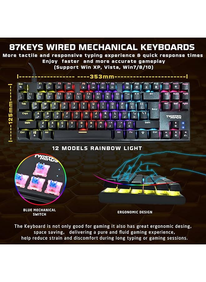 TWISTED MINDS 4 In 1 Gaming Bundle – Tm Fusion X 87 Key Wired Mechanical Keyboard 4 Level Dpi Adjustable Mouse Rainbow Static Led Headset Large 35.3X25In Mouse Pad – Ergonomic Design For Pc Gamer - Image 3