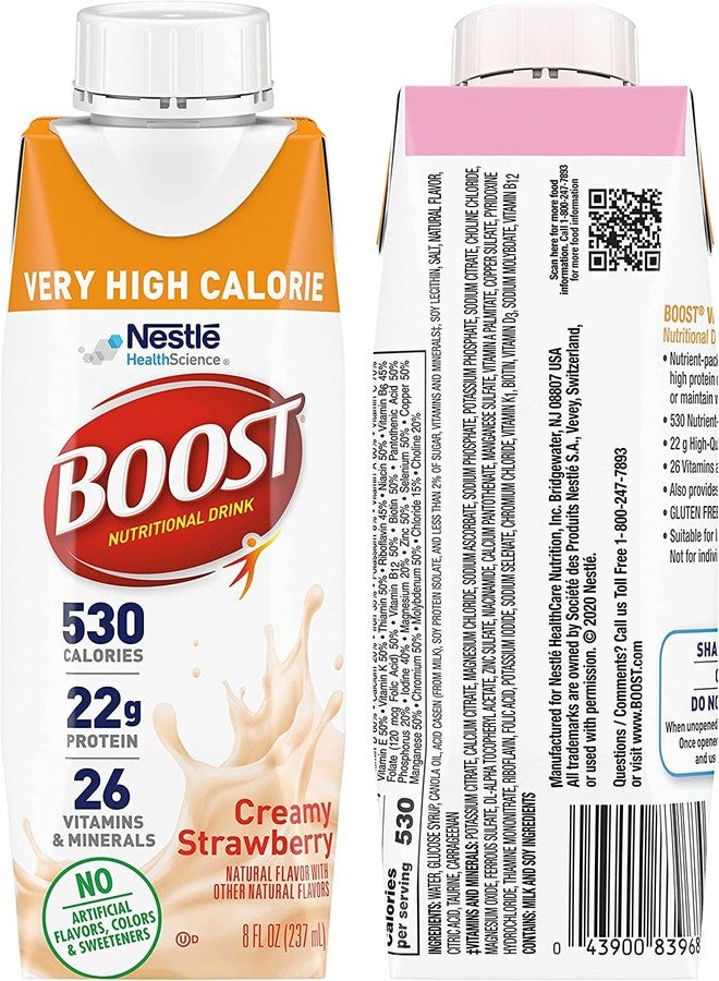 BOOST Very High Calorie Nutritional Drink Variety Pack, 12 Count - 4 Vanilla, 4 Chocolate, 4 Strawberry - 530 Calories per 8 fl oz Bottle, Nutrient-Rich (Variety Pack) - Image 4