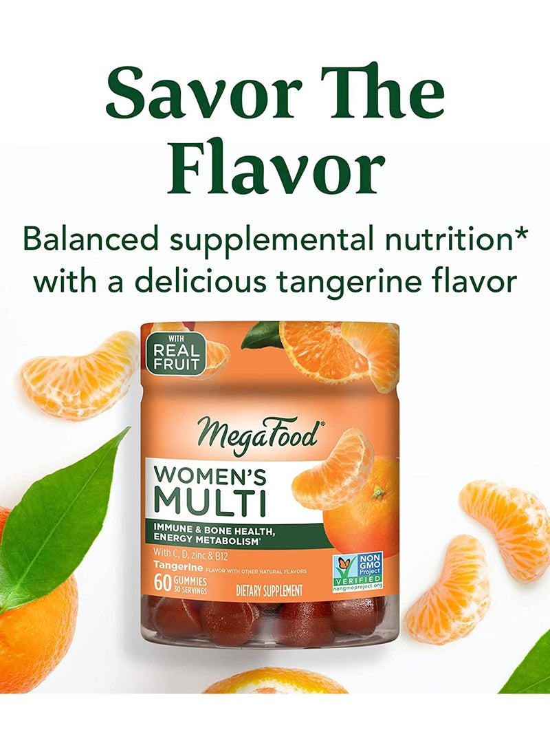 MegaFood - MegaFood Women's Multivitamin Support brain,Immune and bone health,Formulated with choline - Dietary Supplement 60 Gummies /30 Servings (Tangerine) - Image 1