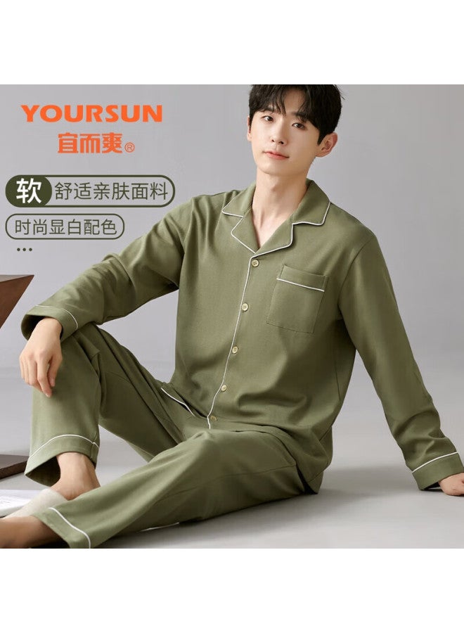 Your Sun Comfortable And Refreshing 100% Cotton Men's Pajamas Men's Autumn And Winter Long Sleeve Cardigan Loose Casual Home Wear Set Can Be Worn Outside - Image 1