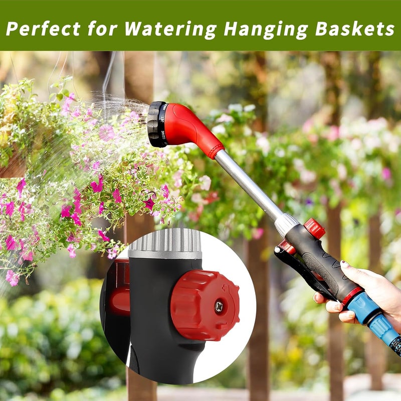 GREEN MOUNT Watering Wand, Heavy Duty Garden Hose Wand with 8 Spray Patterns, 16-Inch Hose Sprayer Nozzle with Flow Control, Ideal for Lawn and Garden Use, Red - Image 2