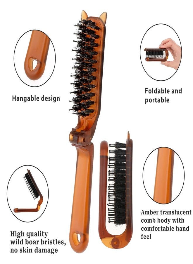 Sliverdew Foldable Slick Back Hair Brush, 2 Pack Mini Travel Hair Brush Small Portable Pocket Hairbrush Natural Boar Bristle Hair Brushes for Women Wet, Dry Hair, Curly, Detangle, Ideal for Purse, Gym, Swimming - Image 3