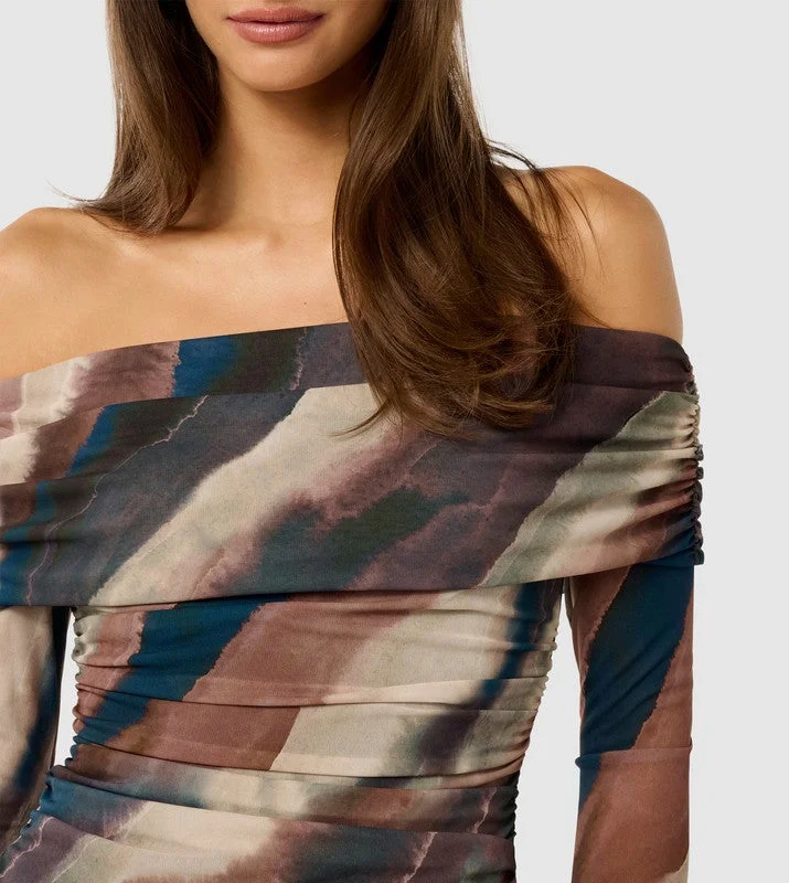 forever new  KAIA Ruched Mesh Off-Shoulder Top for Women | Best Price UAE