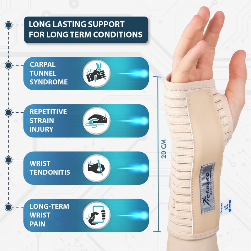 Actesso Breathable Wrist Support Splint Brace Relieves Pain from Carpal Tunnel Sprains and Strains Beige XL Right - Image 2