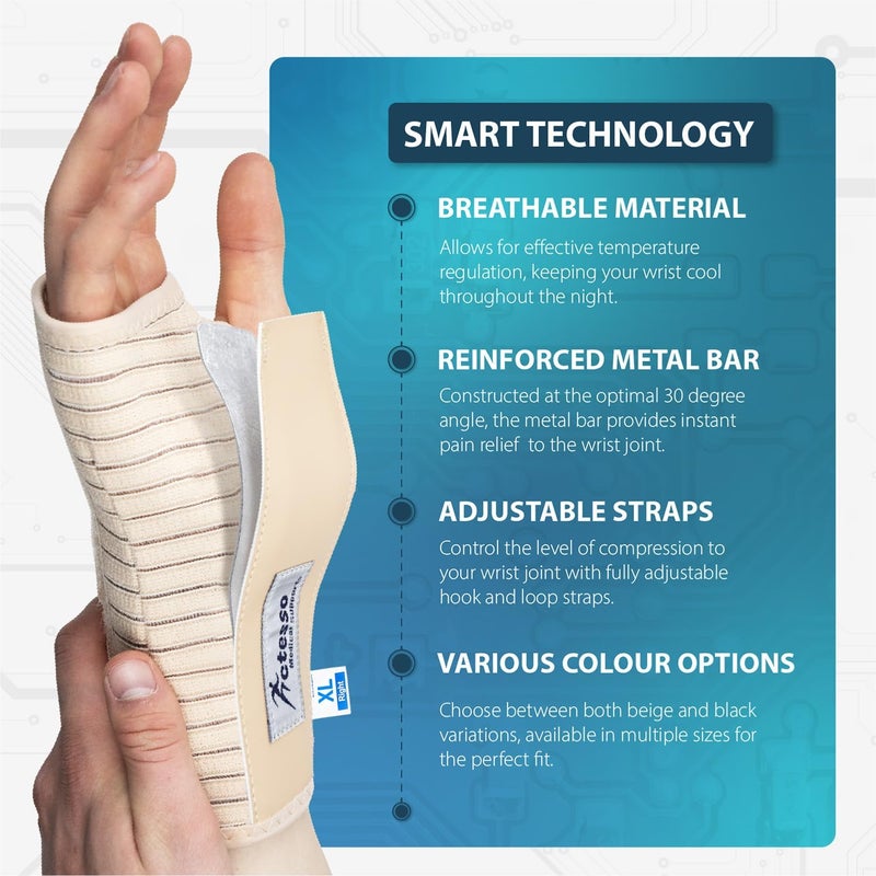Actesso Breathable Wrist Support Splint Brace Relieves Pain from Carpal Tunnel Sprains and Strains Beige XL Right - Image 5