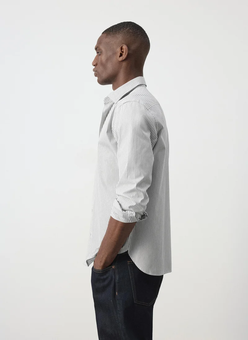 Mango Man 37-KHAKI 100% Cotton Regular Fit Striped Shirt for Men | Best Price UAE