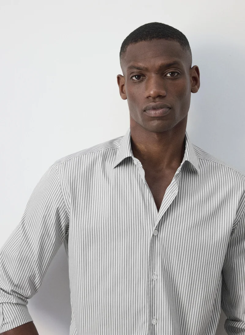 Mango Man 37-KHAKI 100% Cotton Regular Fit Striped Shirt for Men | Best Price UAE