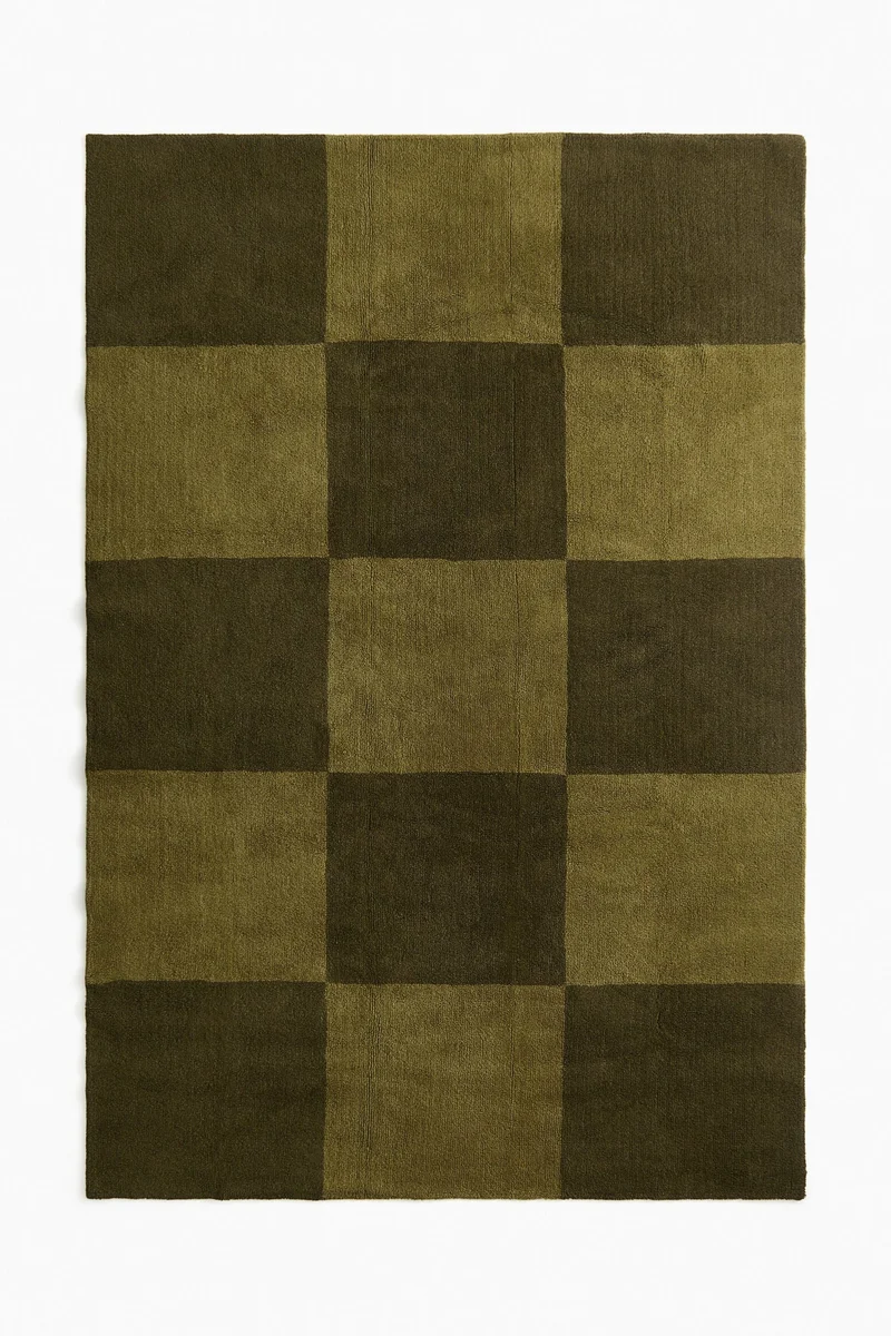 H&M Large checked wool-blend rug