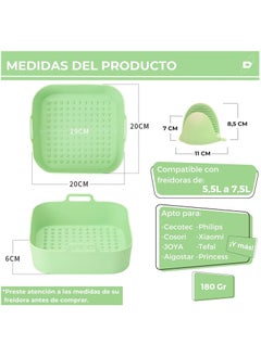 Mmmon Air Fryer Silicone Pan,3Pcs 8 Inch Silicone Square Air Fryer Accessories,Reusable Air Fryer Basket Liners For With 2 Silicone Hand Clips  - Image 2