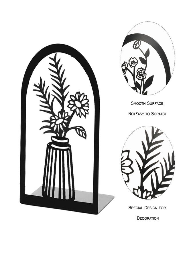 Bondream 3 Pair Metal Bookends,Decorative Book Ends for Shelves,Non-Slip Book Stopper for Heavy Books,Black Flower Book Shelf Holder for Home School Office - Image 3