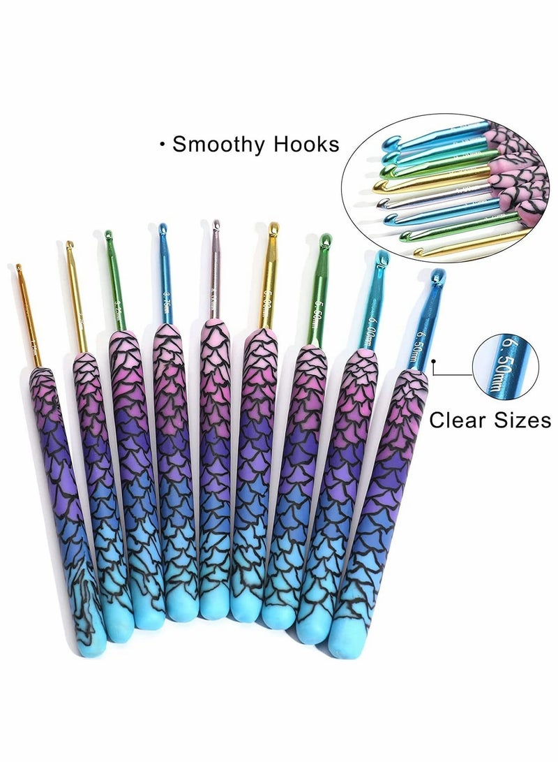 Y&D Crochet Hooks Kit, 9 Pcs Handle Knitting Magic Mermaid Hook 2.0-6.0mm Kit for Beginners, Exquisite Supplies - Image 2