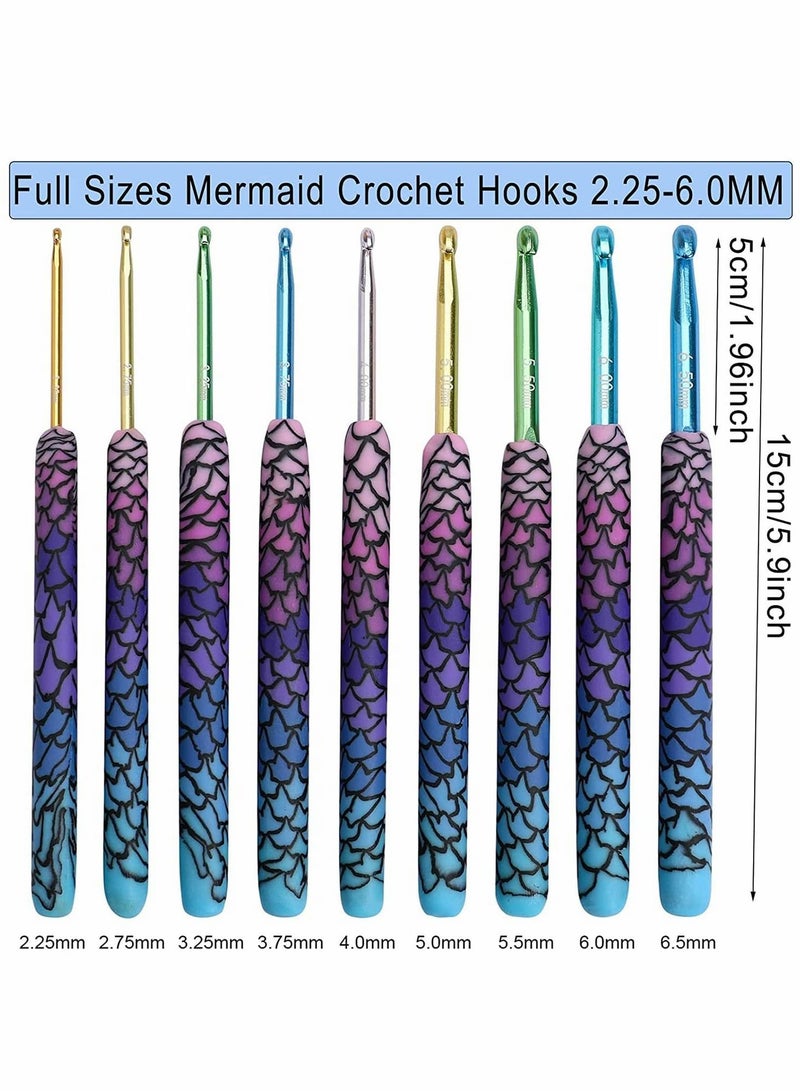 Y&D Crochet Hooks Kit, 9 Pcs Handle Knitting Magic Mermaid Hook 2.0-6.0mm Kit for Beginners, Exquisite Supplies - Image 4