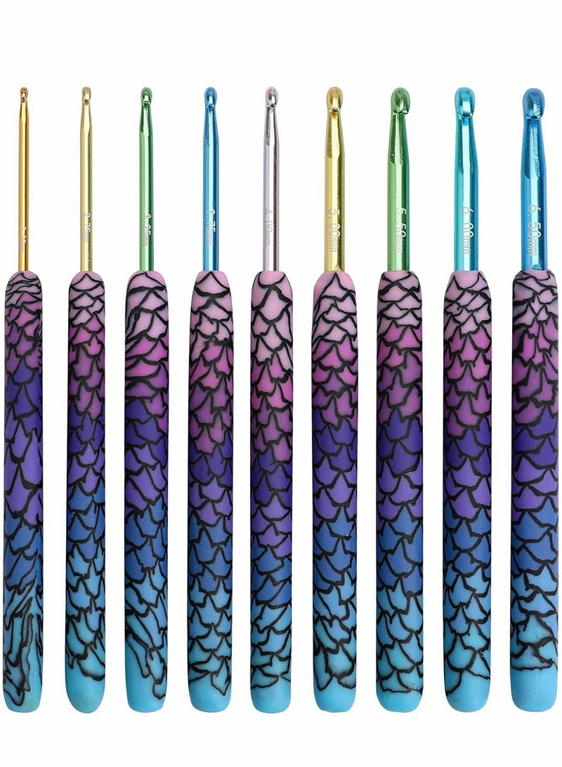 Y&D Crochet Hooks Kit, 9 Pcs Handle Knitting Magic Mermaid Hook 2.0-6.0mm Kit for Beginners, Exquisite Supplies - Image 1