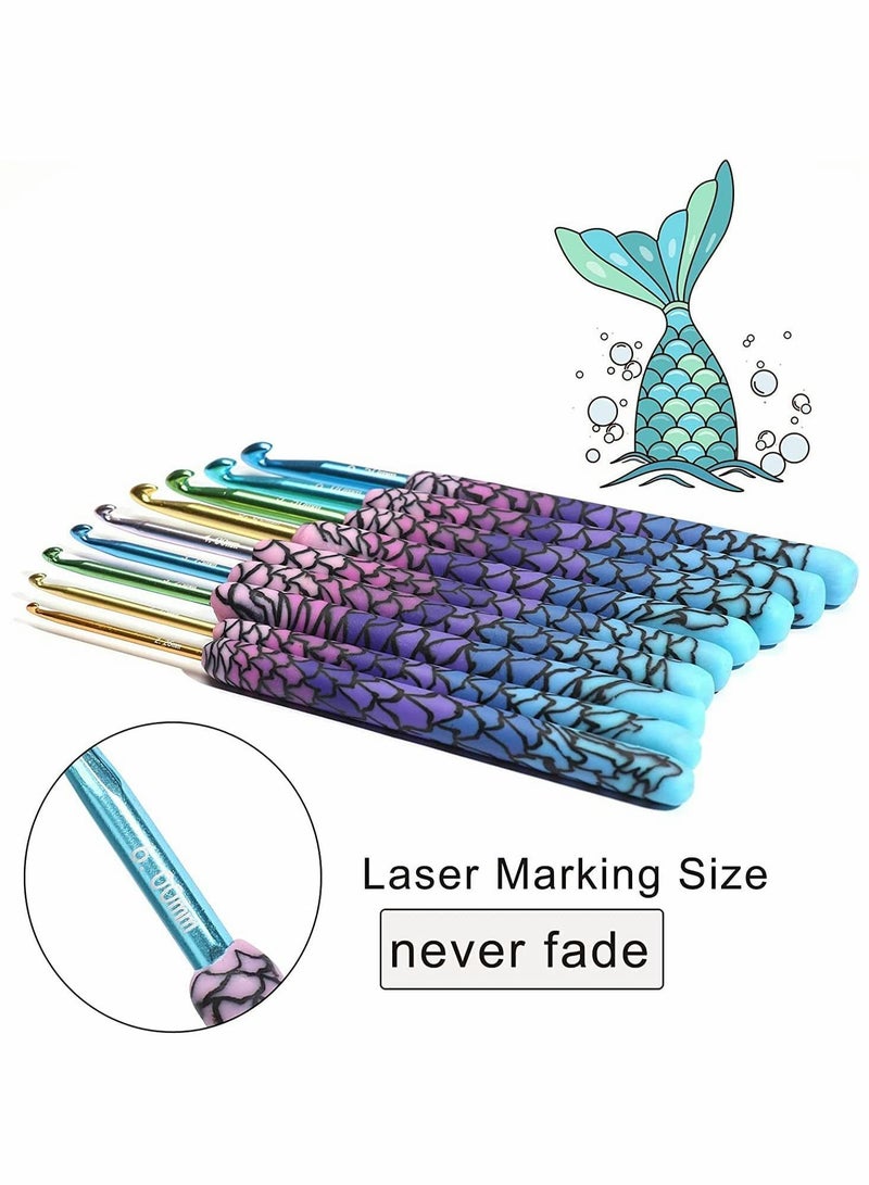 Y&D Crochet Hooks Kit, 9 Pcs Handle Knitting Magic Mermaid Hook 2.0-6.0mm Kit for Beginners, Exquisite Supplies - Image 3