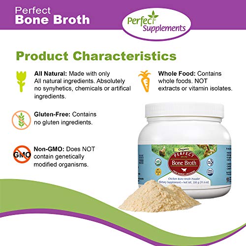Perfect Supplements Perfect Organic Chicken Bone Broth Powder | Free Range Low Sodium Chicken Broth | Paleo & Keto Bone Broth Powder (330g) 30 Servings - Image 4
