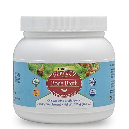 Perfect Supplements Perfect Organic Chicken Bone Broth Powder | Free Range Low Sodium Chicken Broth | Paleo & Keto Bone Broth Powder (330g) 30 Servings - Image 1