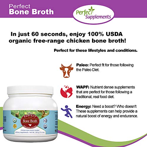 Perfect Supplements Perfect Organic Chicken Bone Broth Powder | Free Range Low Sodium Chicken Broth | Paleo & Keto Bone Broth Powder (330g) 30 Servings - Image 3