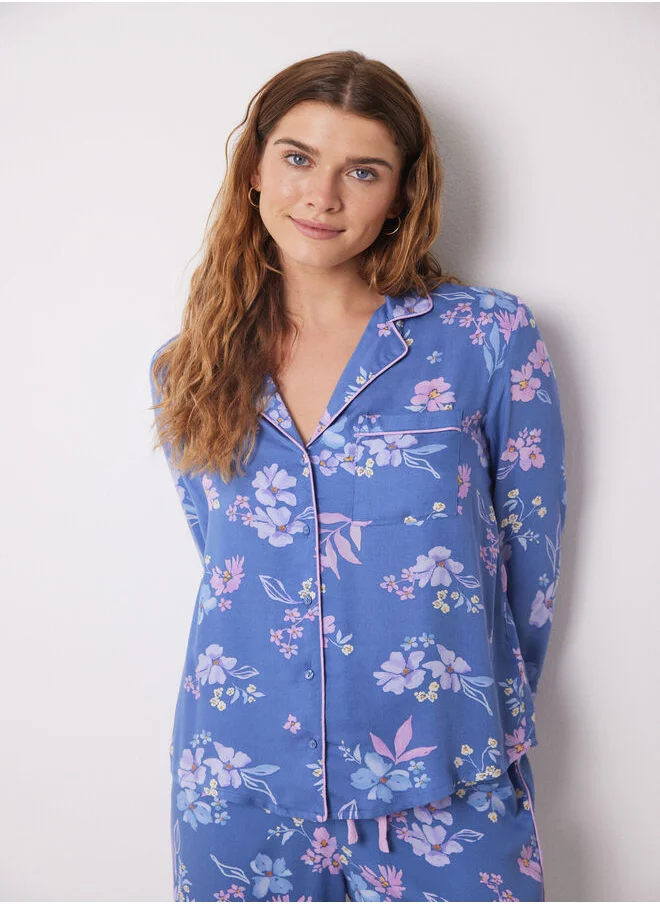 women'secret Blue Floral Soft Touch Shirt Pajamas