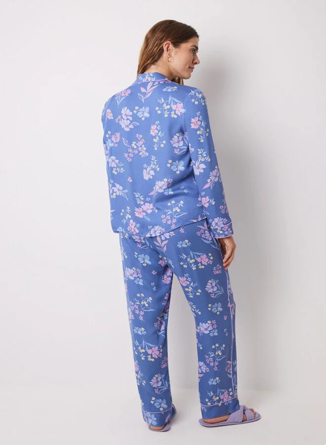 women'secret Blue Floral Soft Touch Shirt Pajamas