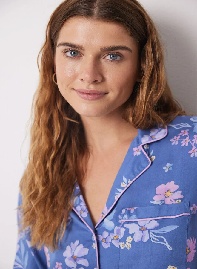 women'secret Blue Floral Soft Touch Shirt Pajamas