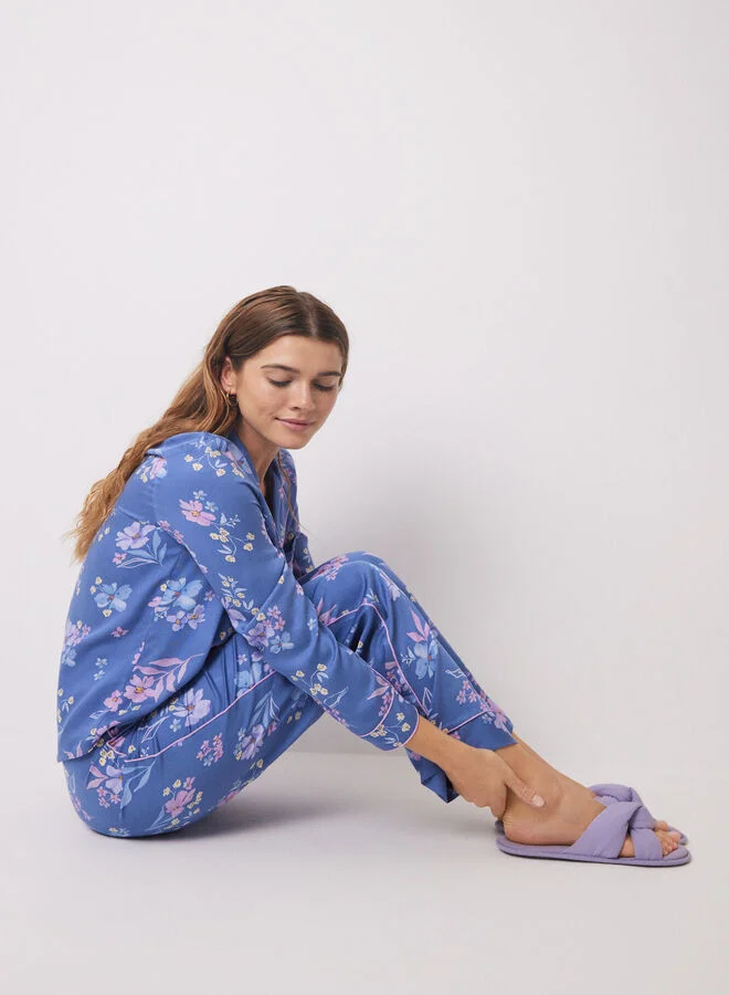 women'secret Blue Floral Soft Touch Shirt Pajamas
