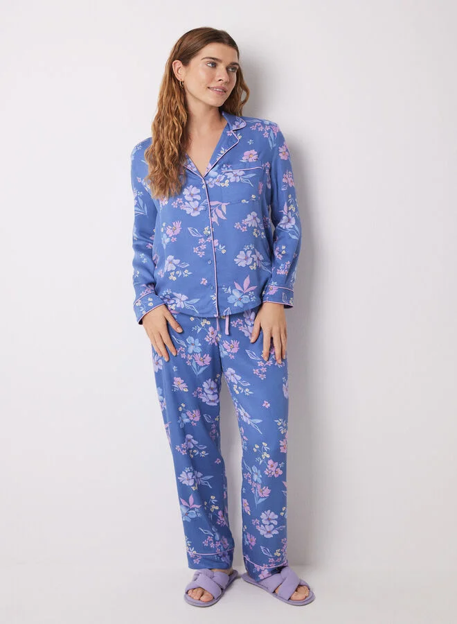 women'secret Blue Floral Soft Touch Shirt Pajamas
