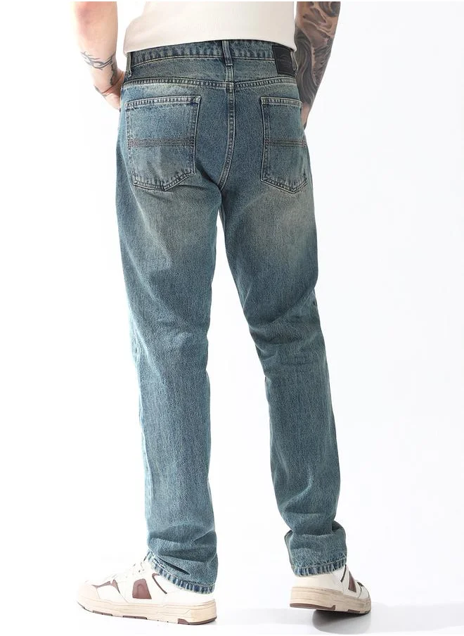 Hubberholme Straight Fit Indigo 100% Cotton Washed Woven Jean with Button Closure Full Length - Ideal for Streetwear - A Must-Have for Your Wardrobe!