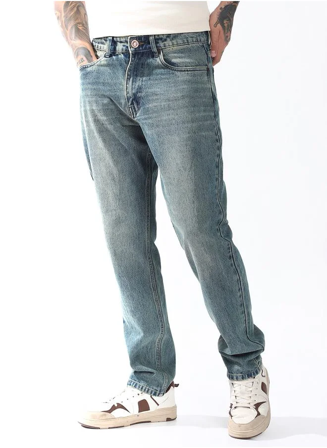 Hubberholme Straight Fit Indigo 100% Cotton Washed Woven Jean with Button Closure Full Length - Ideal for Streetwear - A Must-Have for Your Wardrobe!